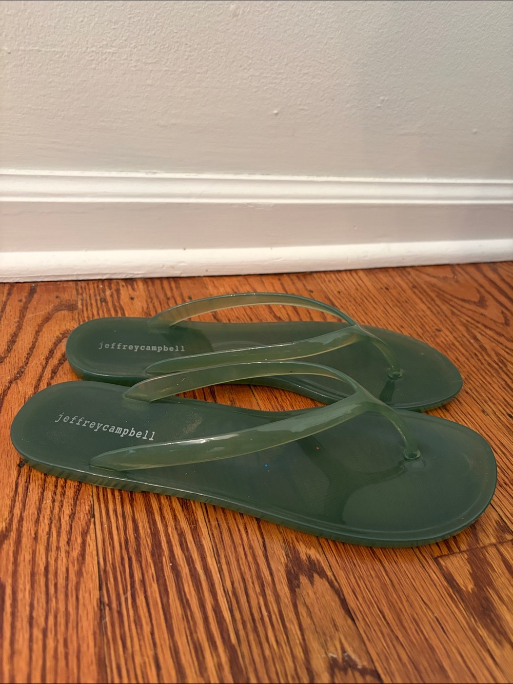 Jeffrey Campbell Olive Green Jelly Flip Sandals